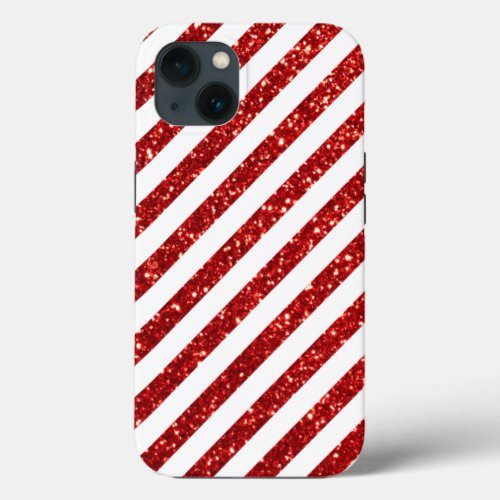 Peppermint Glitter Red White Christmas Girly iPhone 13 Case