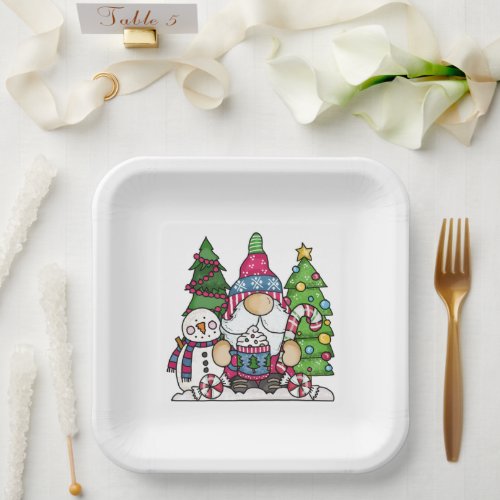 Peppermint Gnome Christmas Paper Plates