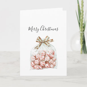 Peppermint Green Red Floral Christmas Card