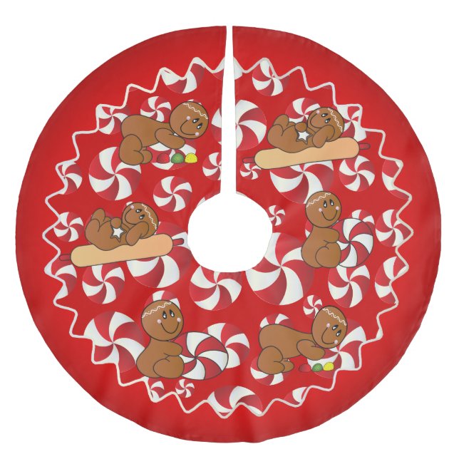 Peppermint & Gumdrop Christmas Gingerbread Men Brushed Polyester Tree Skirt (Front)