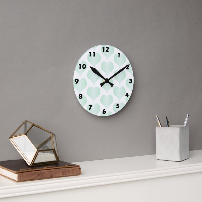 Peppermint Hearts Design Round Clock (Office)