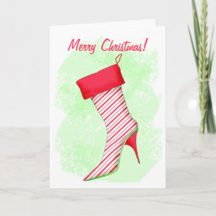 Peppermint High Heel Boot Stocking Merry Christmas Holiday Card