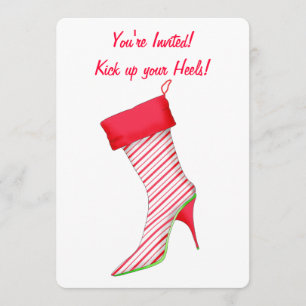 Peppermint High Heel Stocking Christmas Invitation