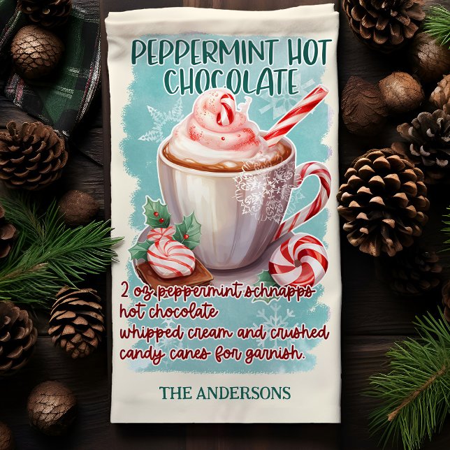 Peppermint Hot Chocolate Christmas Cocktail Recipe Kitchen Towel (Creator Uploaded)