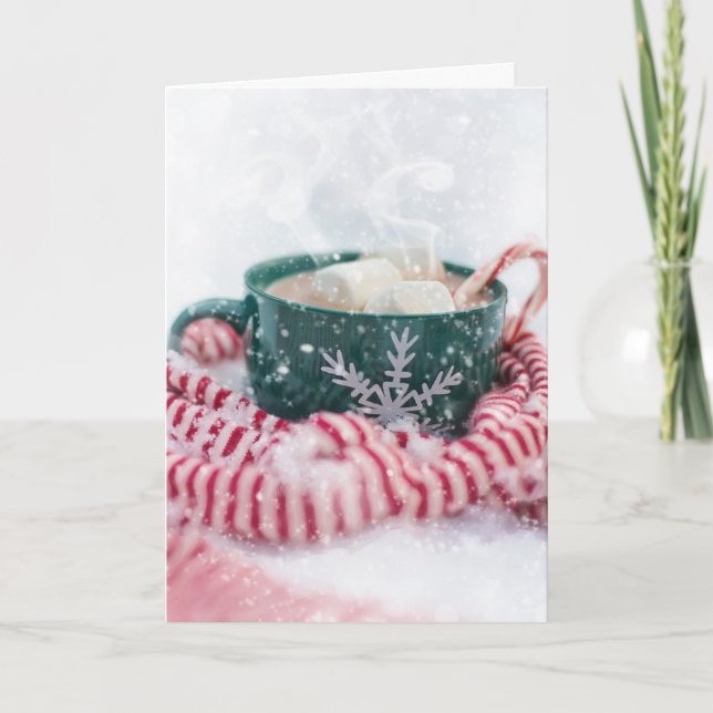 Peppermint Hot Chocolate Snowy Christmas Card (Front)