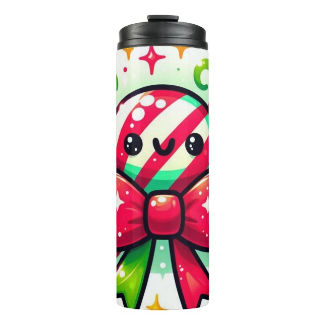 Peppermint Joy: Holiday Candy Character Thermal Tumbler (Front)