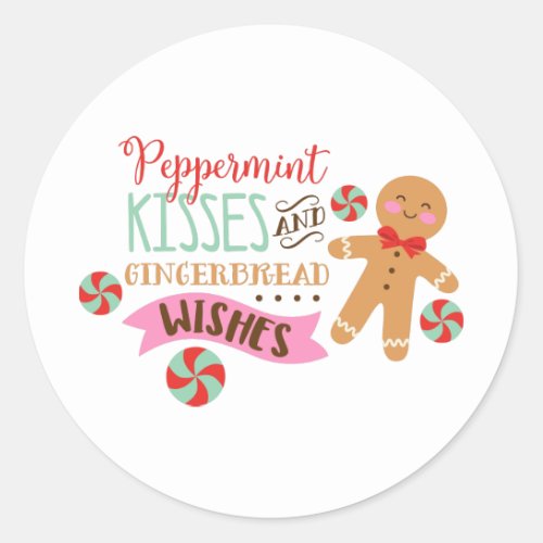 Peppermint Kisses Classic Round Sticker