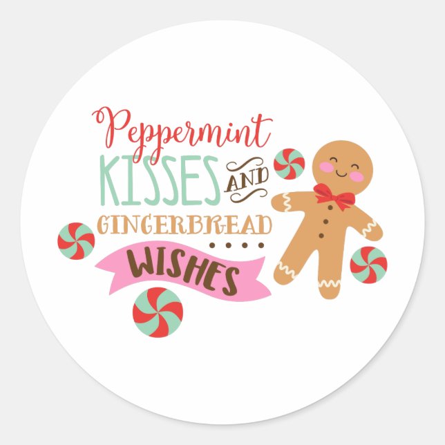 Peppermint Kisses Classic Round Sticker (Front)