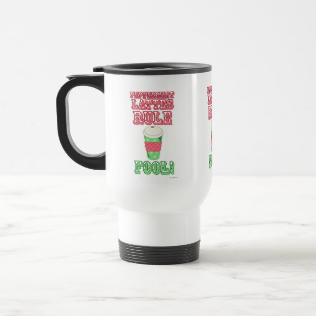 Peppermint Latte Funny Cute Cartoon Slogan Travel Mug (Left)