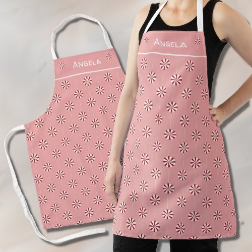 Peppermint Lollipop Pattern Pink Apron with Name