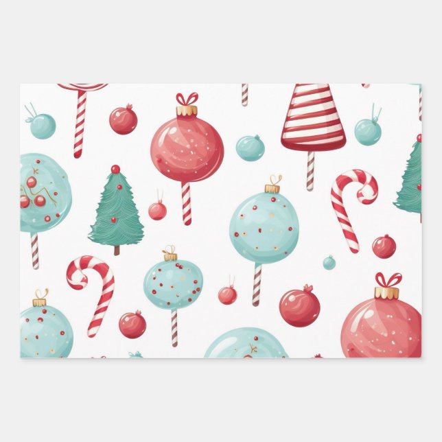 Peppermint Lollipop SweetShop Christmas  Wrapping Paper Sheets (Front)