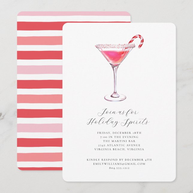 Peppermint Martini Holiday Cocktail Party Invitation (Front/Back)