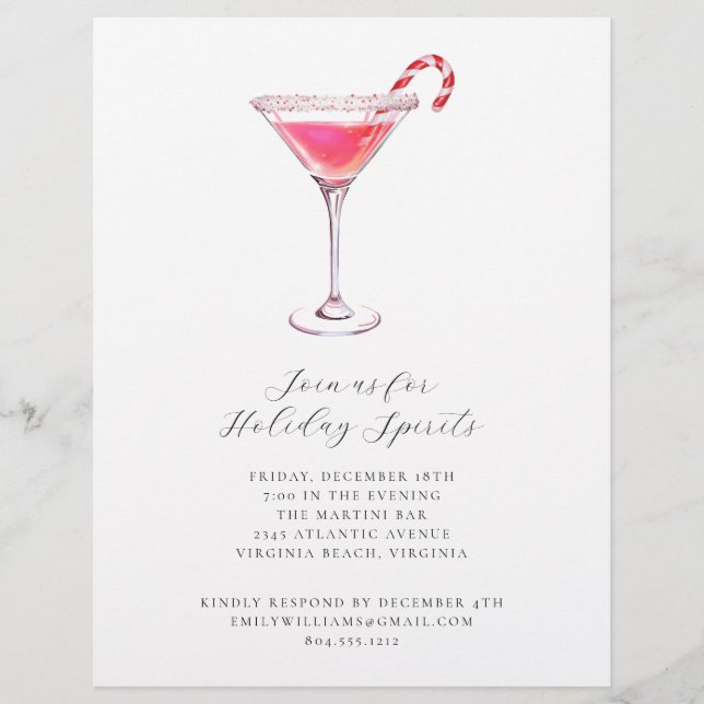 Peppermint Martini Holiday Cocktail Party Invite Flyer (Front)