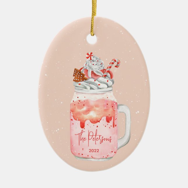 Peppermint Milkshake Christmas Holiday Ceramic Orn Ceramic Ornament (Front)
