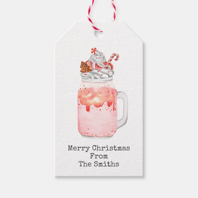 Peppermint Milkshake Merry Christmas Gift Tags (Front)