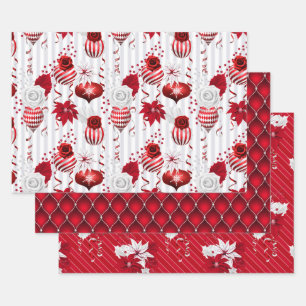 Peppermint Ornament & Poinsettia Christmas Wrapping Paper Sheets