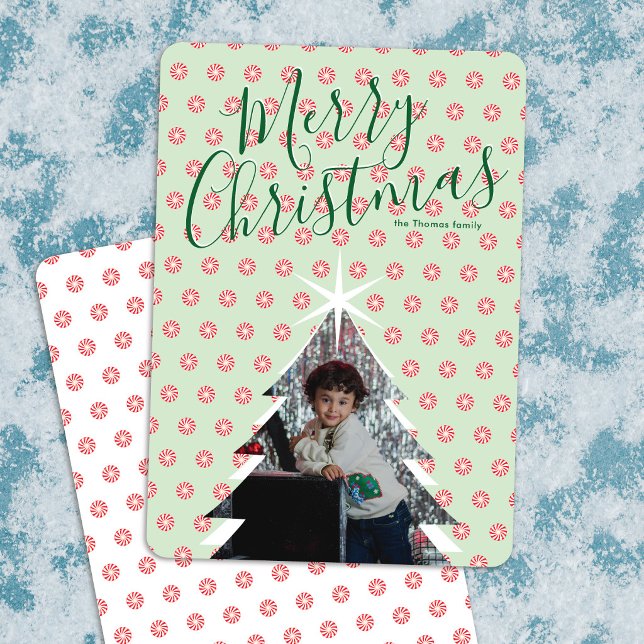 Peppermint Pattern Christmas Tree Photo Card (Creator Uploaded)