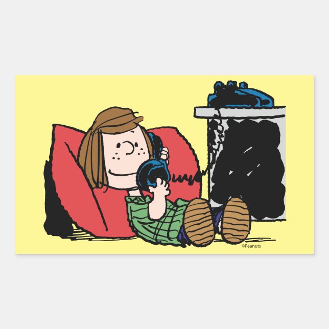 Peppermint Patty on the Phone Rectangular Sticker (Front)