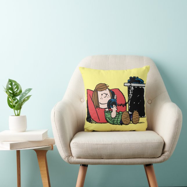 Peppermint Patty on the Phone Throw Pillow (Chair)