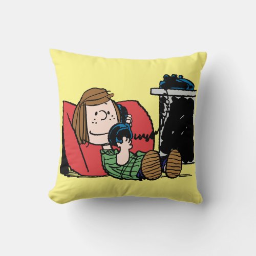 Peppermint Patty on the Phone Throw Pillow
