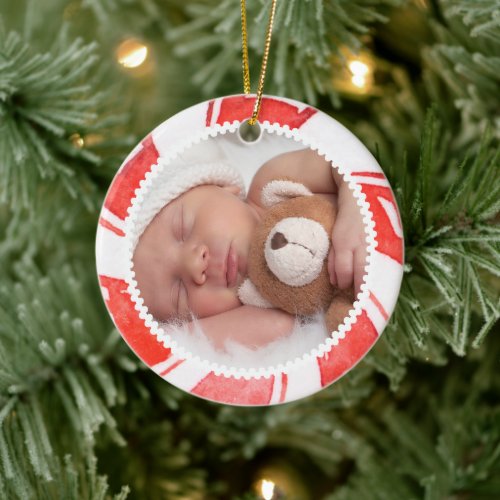 Peppermint Photo Frame  Cute Christmas Holiday Ceramic Ornament