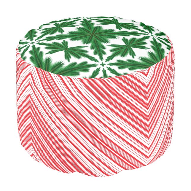 Peppermint Pine Mandala Pouf (Angled Front)