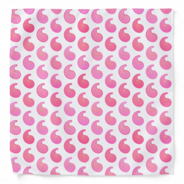 Peppermint pink paisley on white bandana (Front)