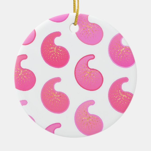 Peppermint pink paisley on white ceramic ornament (Front)
