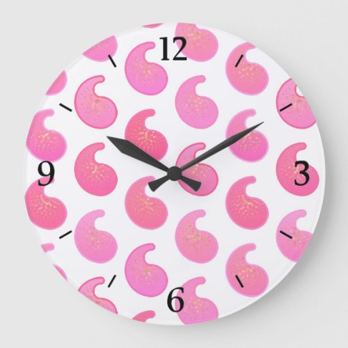 Peppermint pink paisley on white large clock