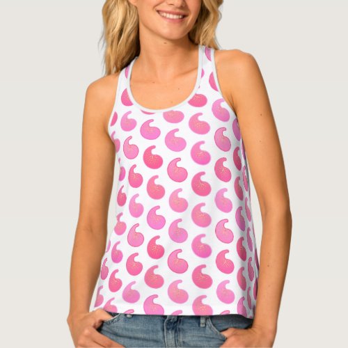 Peppermint pink paisley on white tank top
