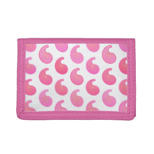 Peppermint pink paisley on white tri-fold wallet