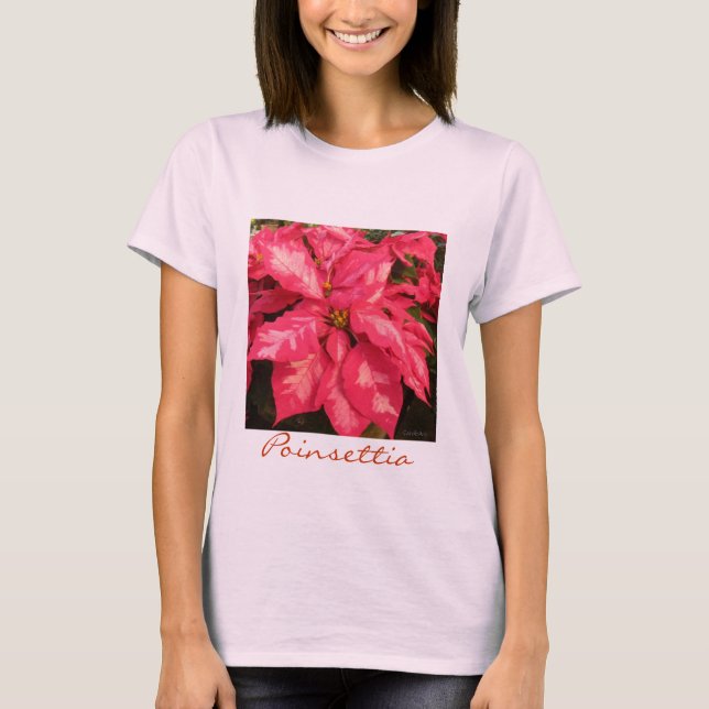 Peppermint Pink Poinsettia T-Shirt (Front)