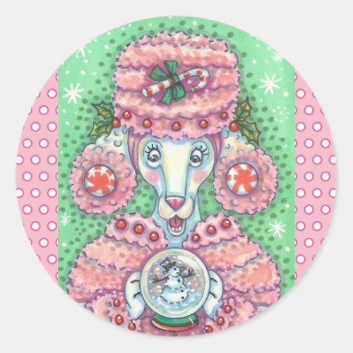 PEPPERMINT PINK POODLE CHRISTMAS DOG STICKERS Rnd