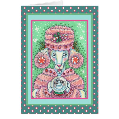 PEPPERMINT PINK POODLE CHRISTMAS GREETING CARD V