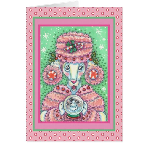 PEPPERMINT PINK POODLE CHRISTMAS GREETING CARD V