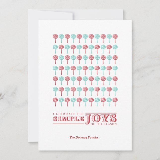Peppermint Red & Blue Patterned Holiday Card (Front)