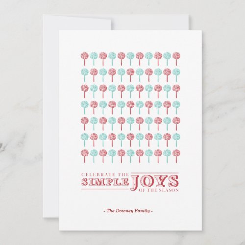 Peppermint Red &amp; Blue Patterned Holiday Card
