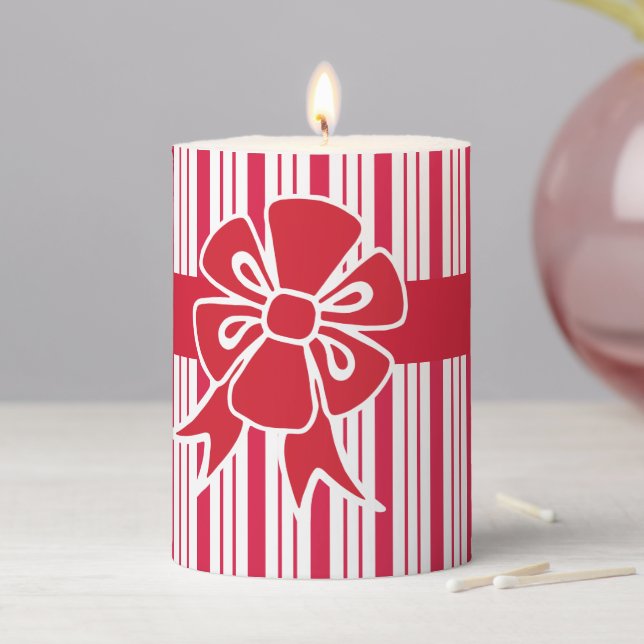 Peppermint Red Christmas Bow Candle Decoration  (In Situ)