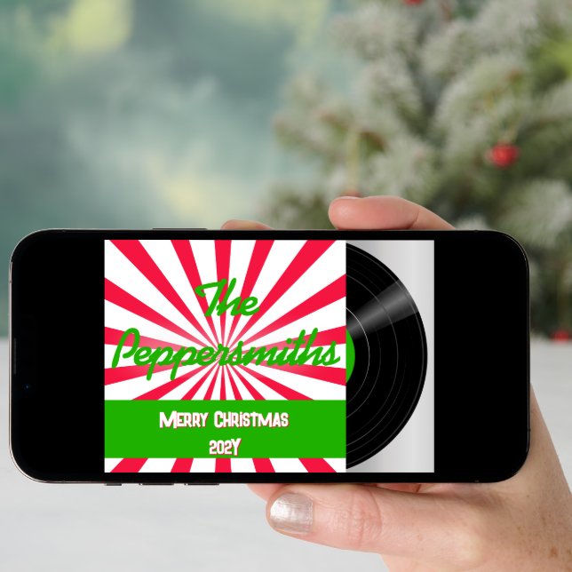 Peppermint Retro Vinyl Record Album Holiday Card (Front Digital)