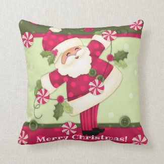 Peppermint Santa Custom Throw Pillow