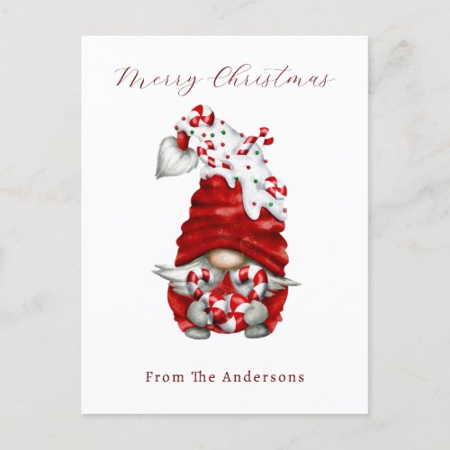 Peppermint Scandinavian Gnome Christmas Custom Postcard