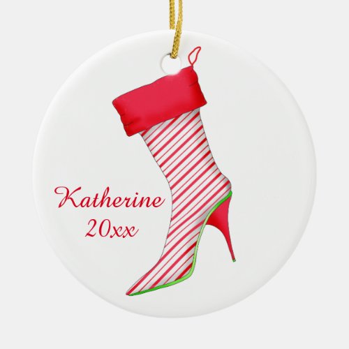 Peppermint Shoe Lover Christmas Ornament with Name