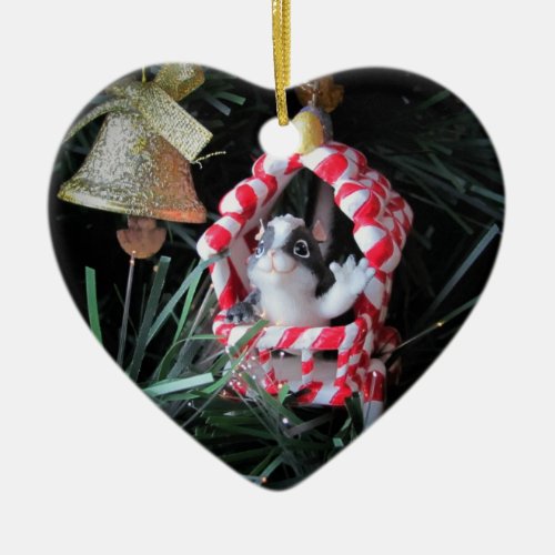 Peppermint Skunk Wagon Ceramic Ornament