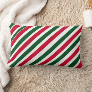 Peppermint Stick Stripes in Red, Green, and White Lumbar Pillow