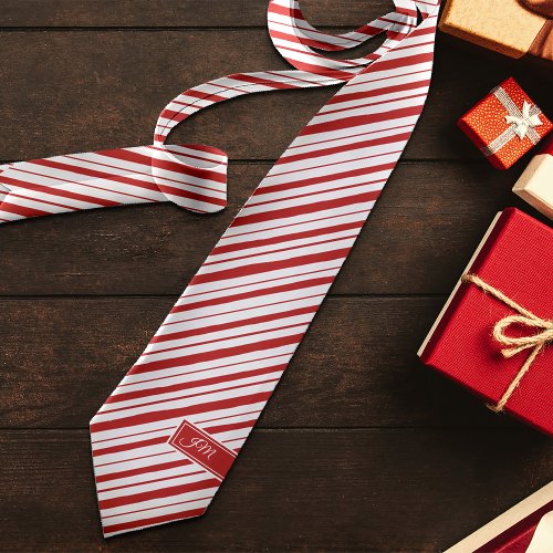 Peppermint Stripe Classic Fun Initials Christmas Neck Tie