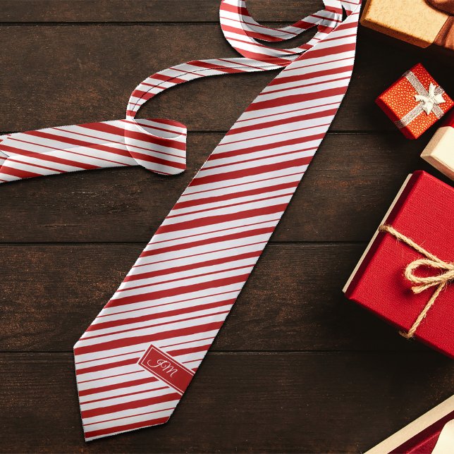 Peppermint Stripe Classic Fun Initials Christmas Neck Tie (Creator Uploaded)