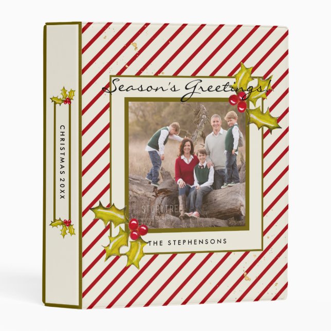 Peppermint Stripe Holly Farmhouse Photo Christmas Mini Binder (Front/Spine)