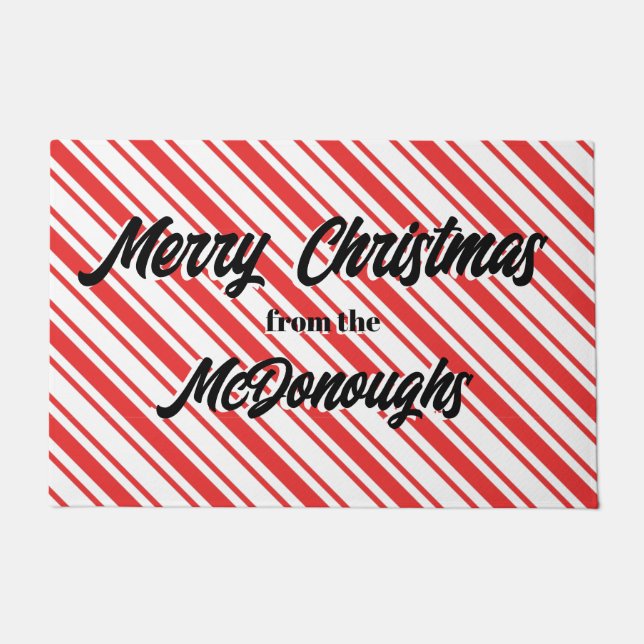 Peppermint Stripe Merry Christmas Doormat (Front)