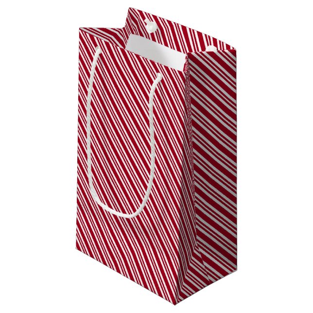 Peppermint Stripe Red and White Classic Christmas Small Gift Bag (Front Angled)