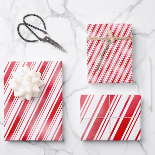 Peppermint Stripe Wrapping Paper Sheets (Front)